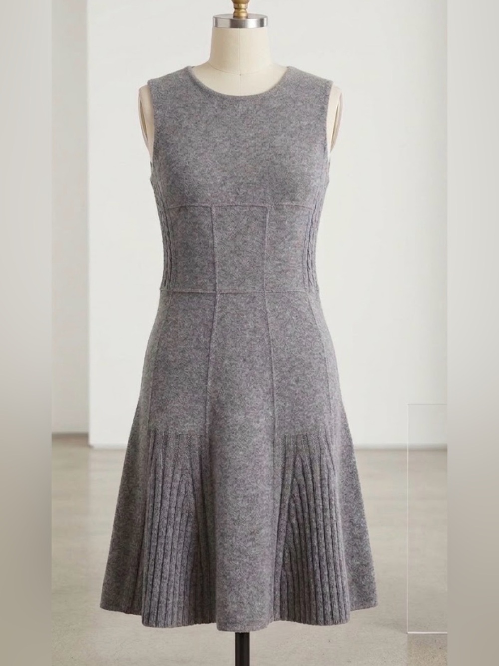 Oscar de la Renta Wool & Cashmere Rib-Panel Knit Dress Heather Gray Size Small